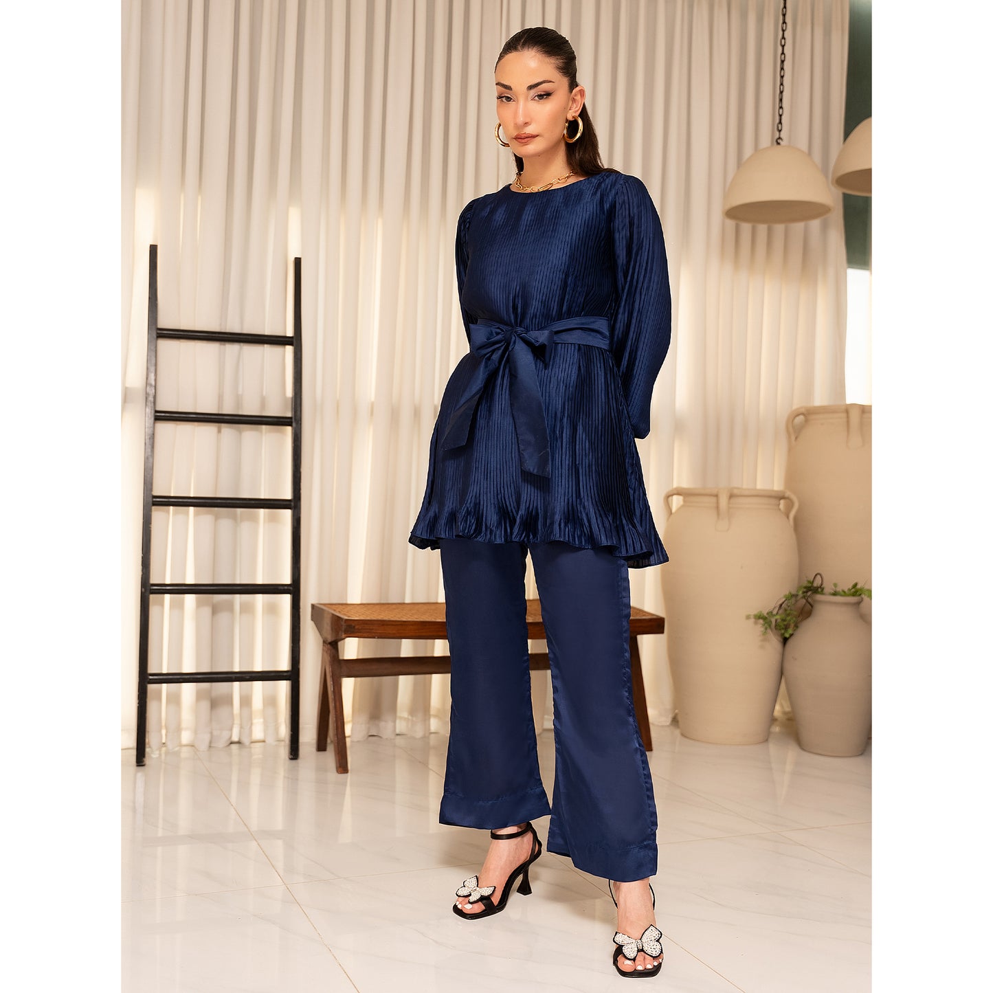 Sapphire Bow Pleated Co-Ord Set