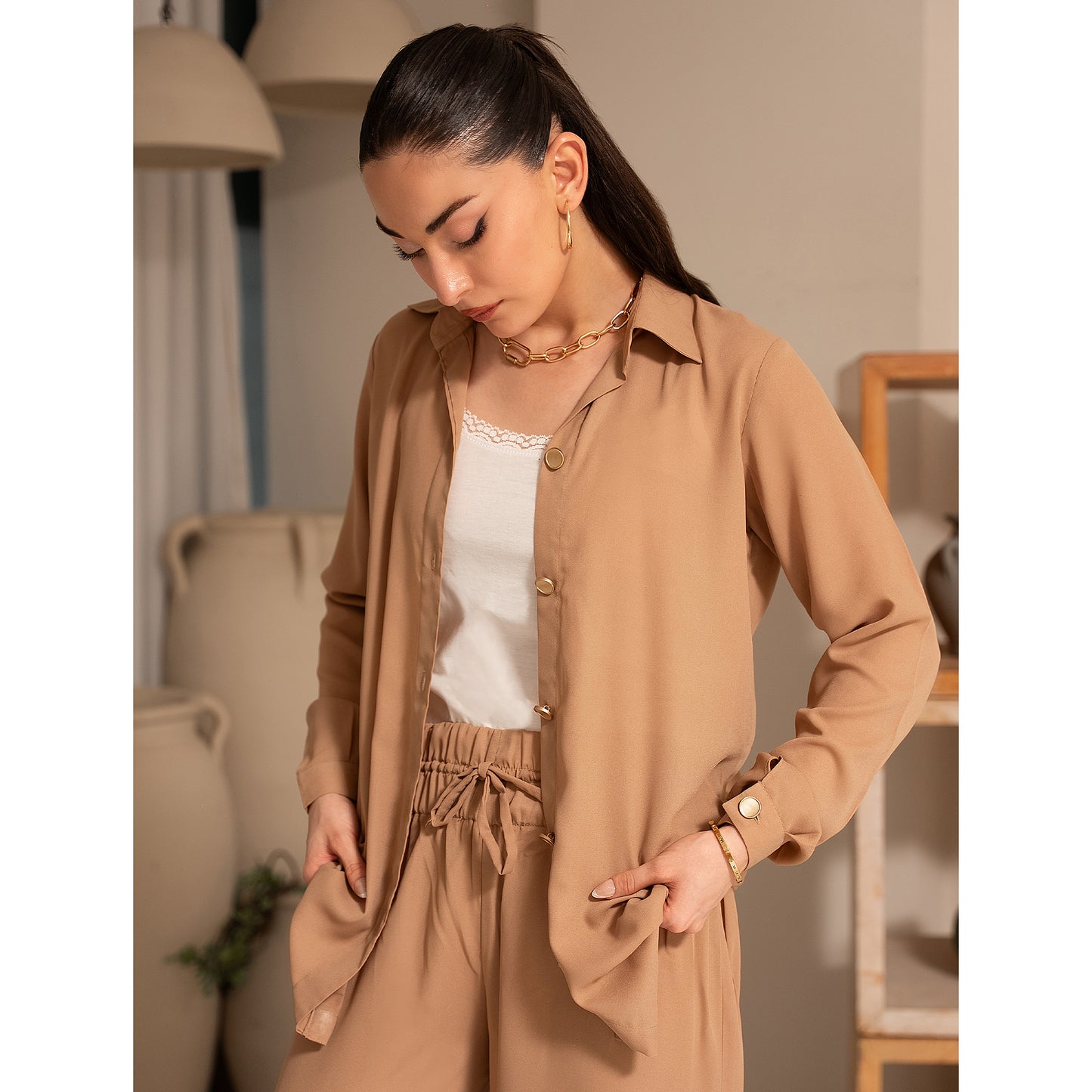 Nude Open Front Co-Ord Set