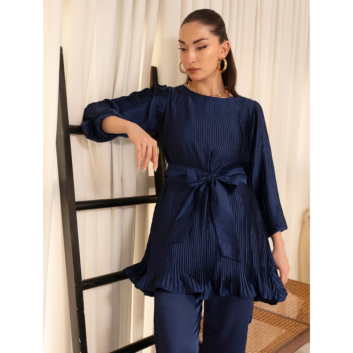 Sapphire Bow Pleated Co-Ord Set