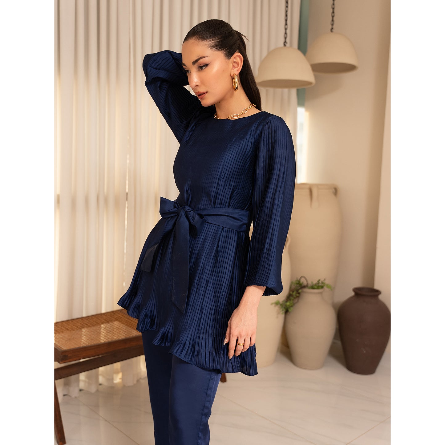 Sapphire Bow Pleated Co-Ord Set