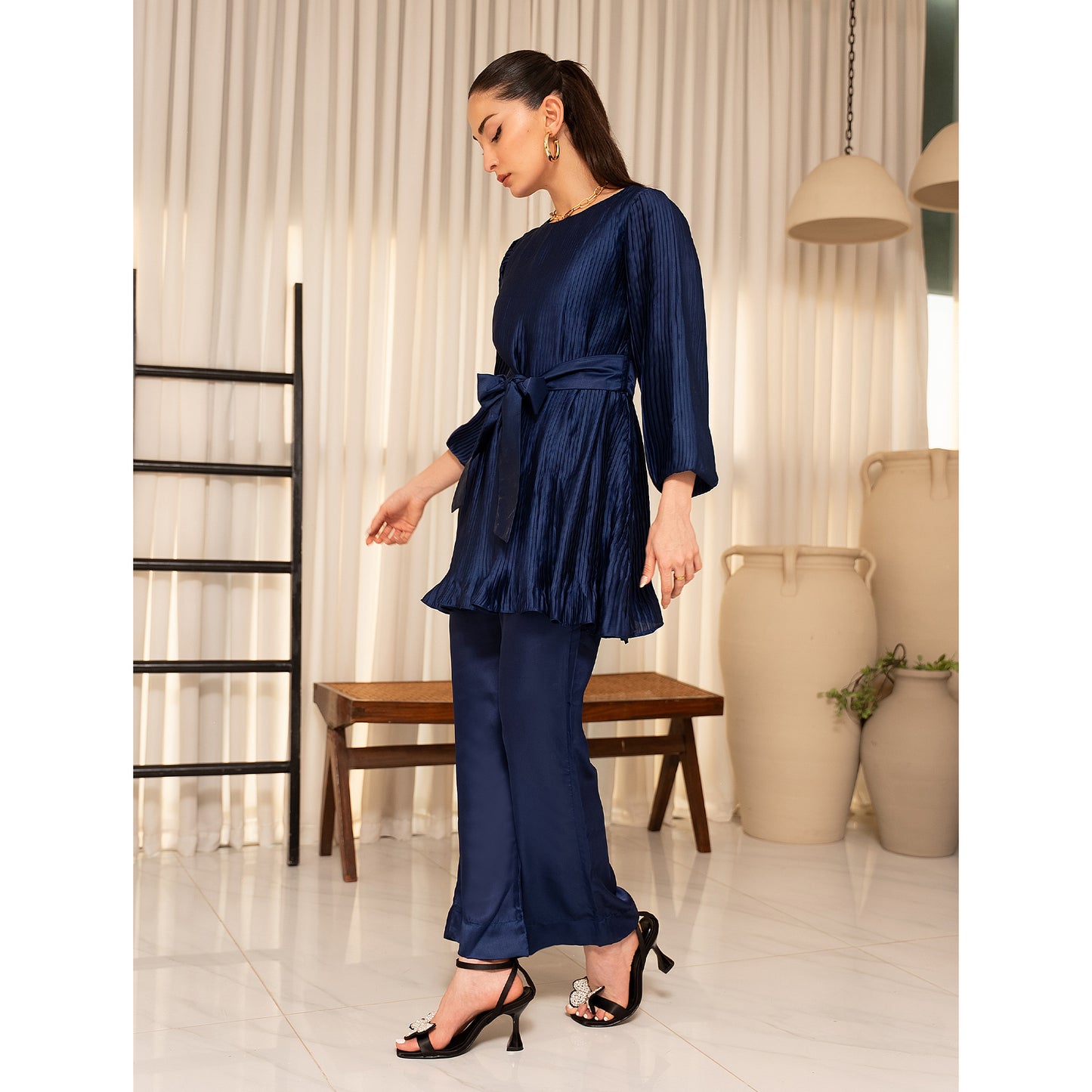 Sapphire Bow Pleated Co-Ord Set