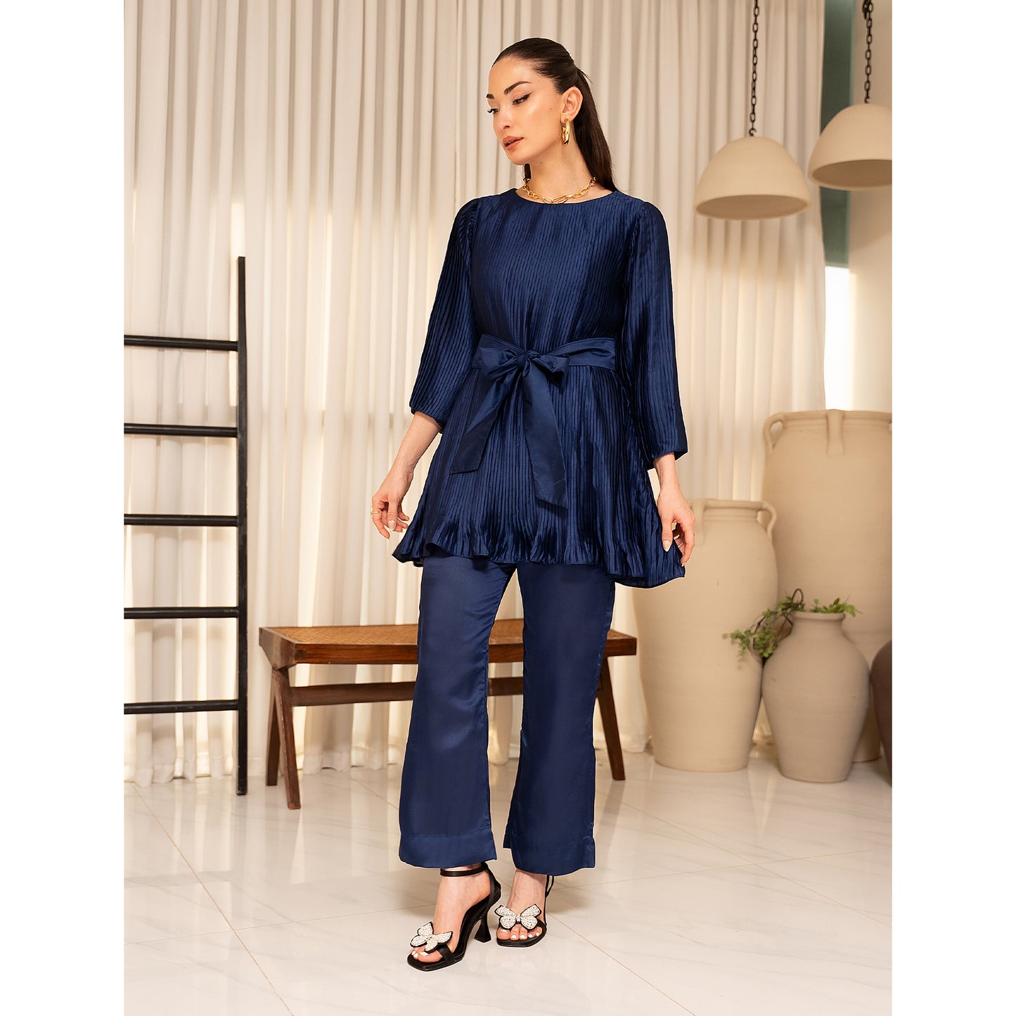 Sapphire Bow Pleated Co-Ord Set
