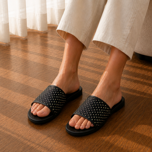 Black Net Embellished Slipper