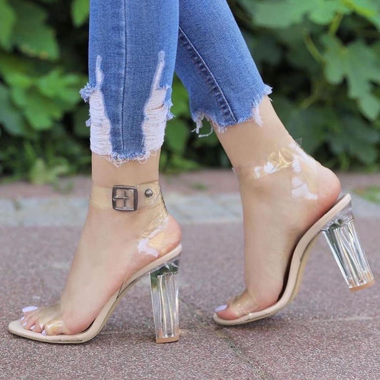 JM LOOKS Women Heels Sandals Comfortable and Stylish Transparent Upper  Kitten Heel Sandal